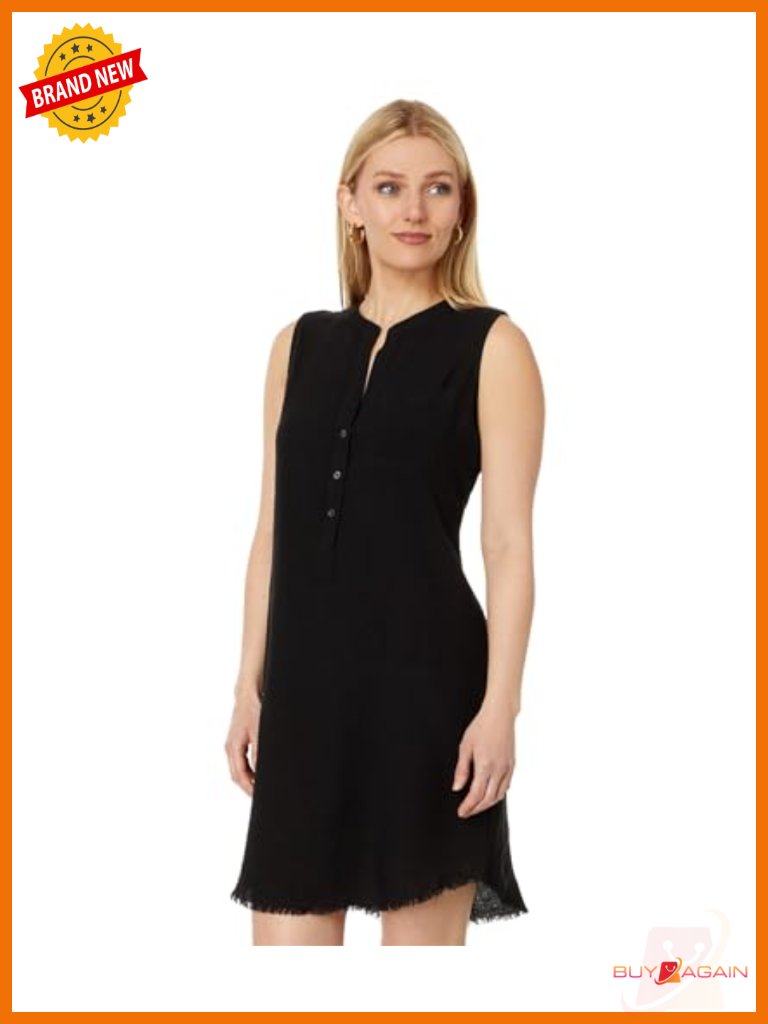 Linen Throw On Dress With Button Front And Patch Pocket